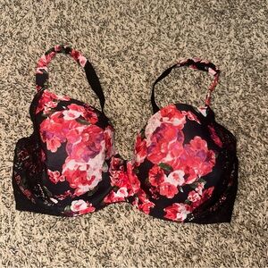Floral Black, Red and Pink Bra